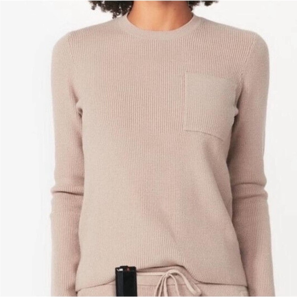 Figs‎ Loungewear Latte Ribbed Knit Pocket Sweater Long Sleeve Women's Sz Small
